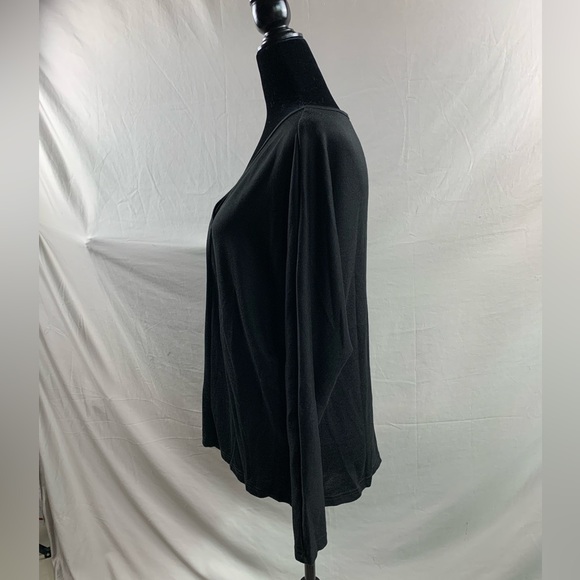 Black Oversized V Neck Batwing Long Sleeve Knit Tee - Picture 9 of 10